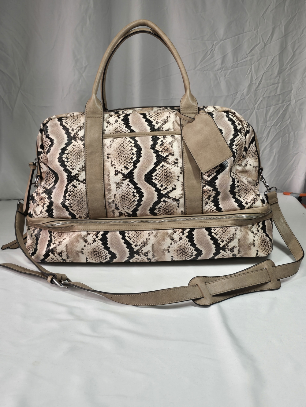 Vince Camuto Gilly Weekender Duffle Bag Snake Print Faux Leather Carry-On